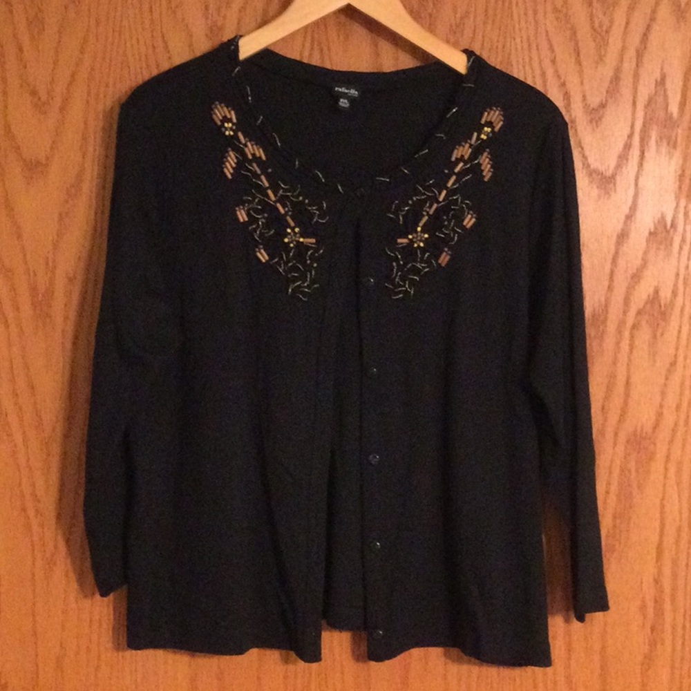 rafaella Petite Large 100% Cotton Cardigan w/ Beaded Design
